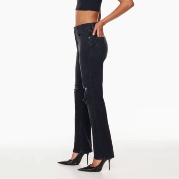 AGOLDE Lana Straight High Rise Button Fly Jeans Black Distressed - Picture 2 of 12